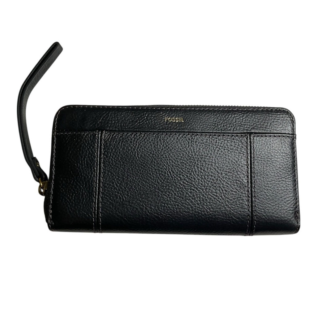Fossil Jodi Zip Clutch RFID black pebbled leather Wallet. NWT.